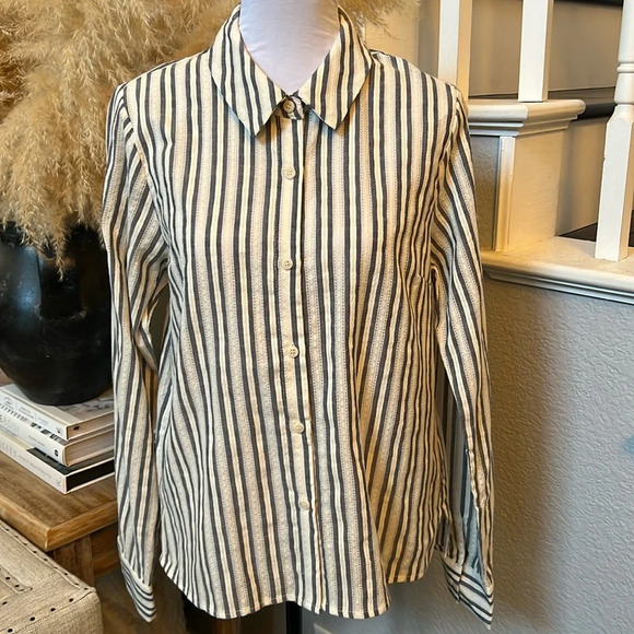 Hem & Thread Stripe Contrast Button Down Shirt Size Medium - Picture 1 of 6